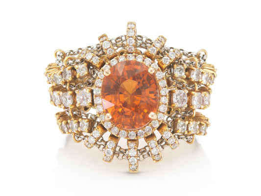 Vintage 1980s 5.00 Carat Imperial Sapphire Ring with Diamonds