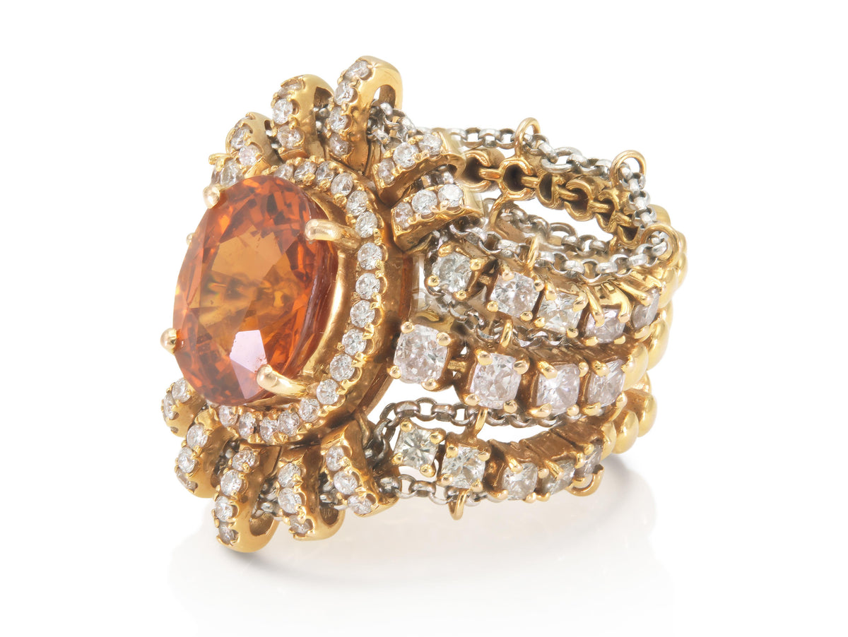 Vintage 1980s 5.00 Carat Imperial Sapphire Ring with Diamonds