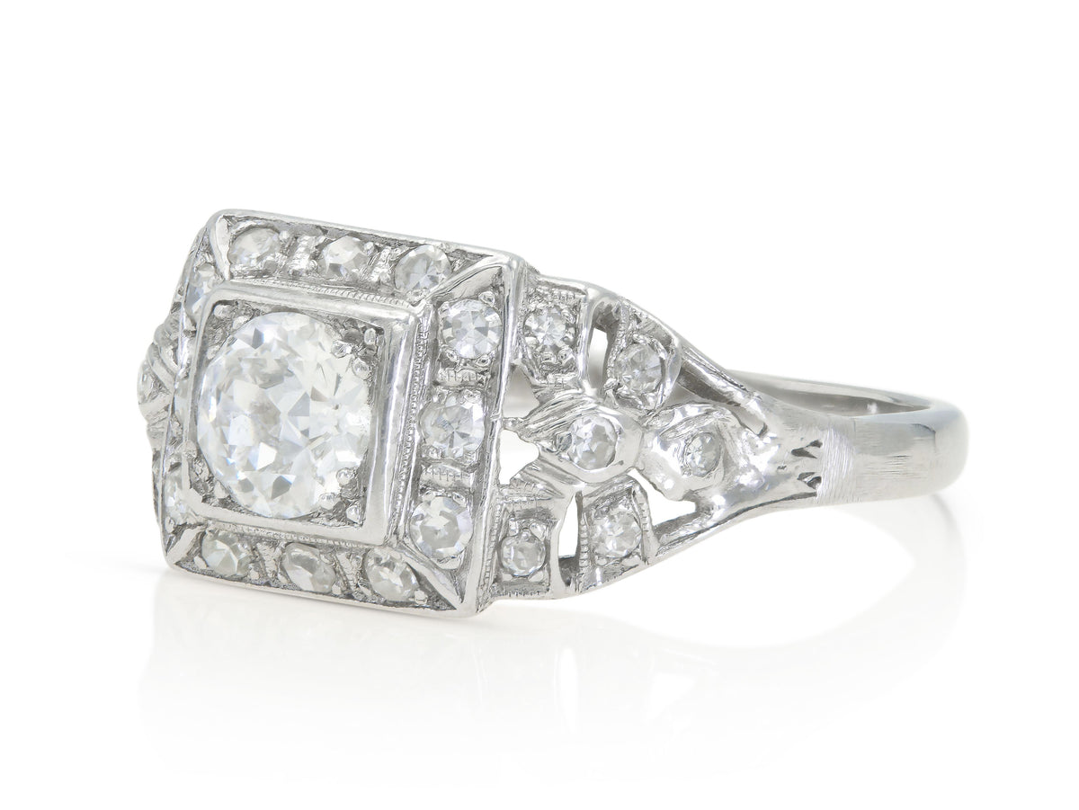 Antique Art Deco 1930s 0.75 Carat Old European Cut Diamond Engagement Ring