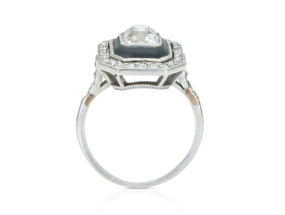 Antique Art Deco 1920s 1.60 Carat Old Mine Cut Diamond Octagonal Ring with Onyx