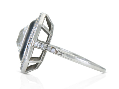 Antique Art Deco 1920s 1.60 Carat Old Mine Cut Diamond Octagonal Ring with Onyx