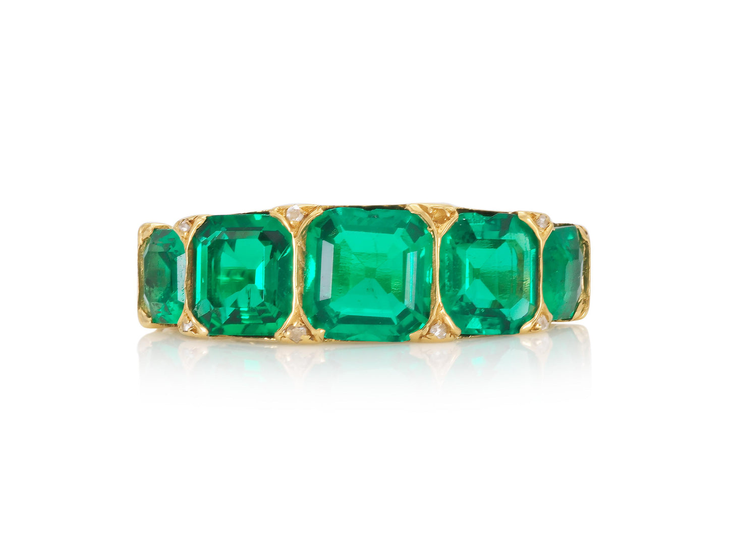 Antique Victorian Five-Stone Colombian Emerald Ring