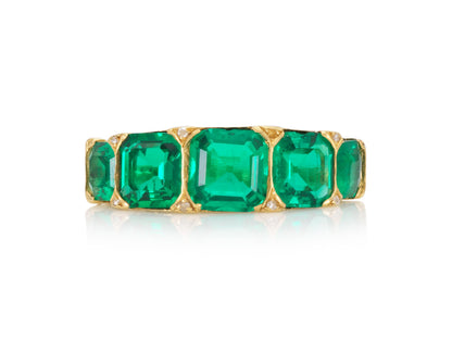 Antique Victorian Five-Stone Colombian Emerald Ring