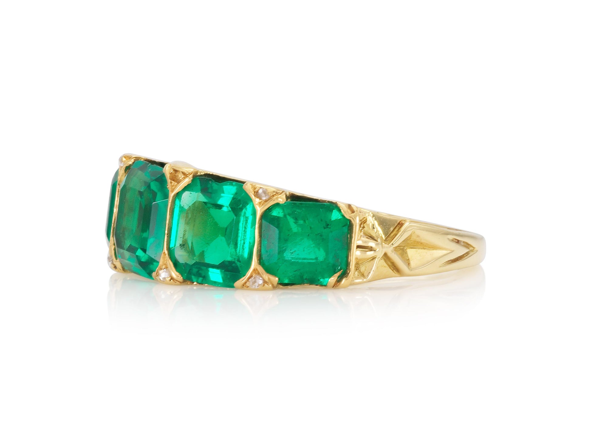 Antique Victorian Five-Stone Colombian Emerald Ring