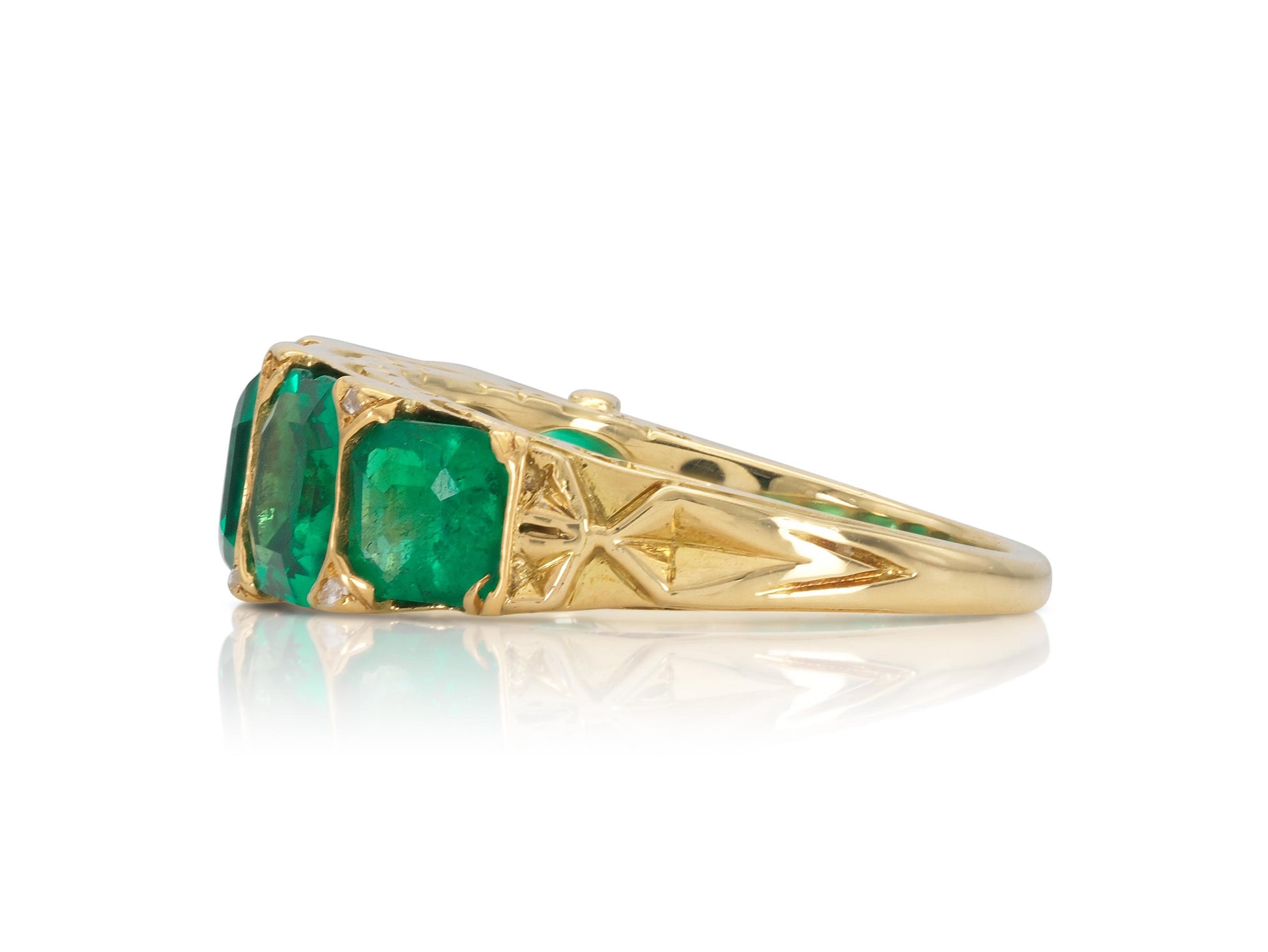 Antique Victorian Five-Stone Colombian Emerald Ring