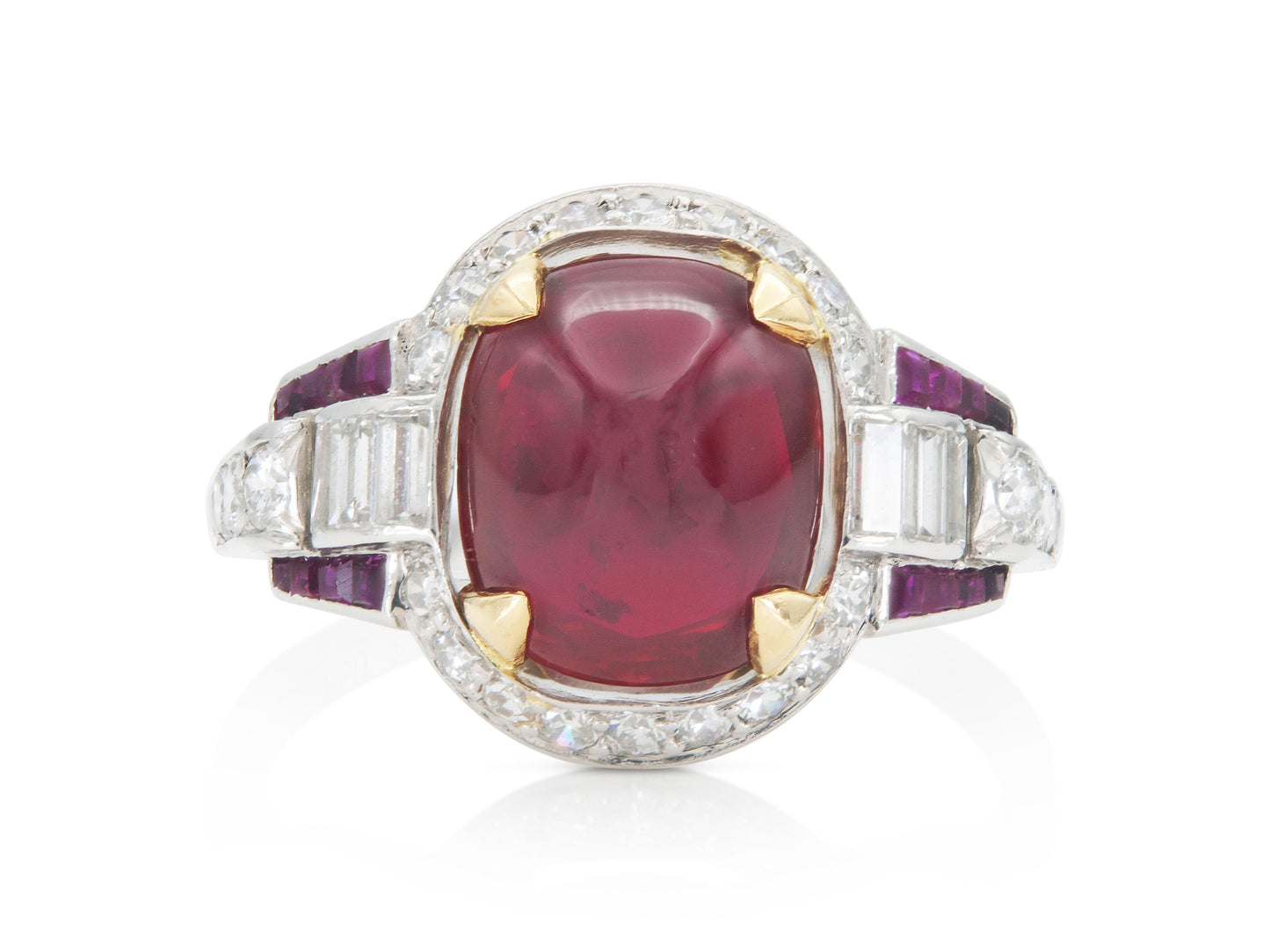 Vintage 1950s 3.50 Carat Cabochon Ruby Ring with Diamonds
