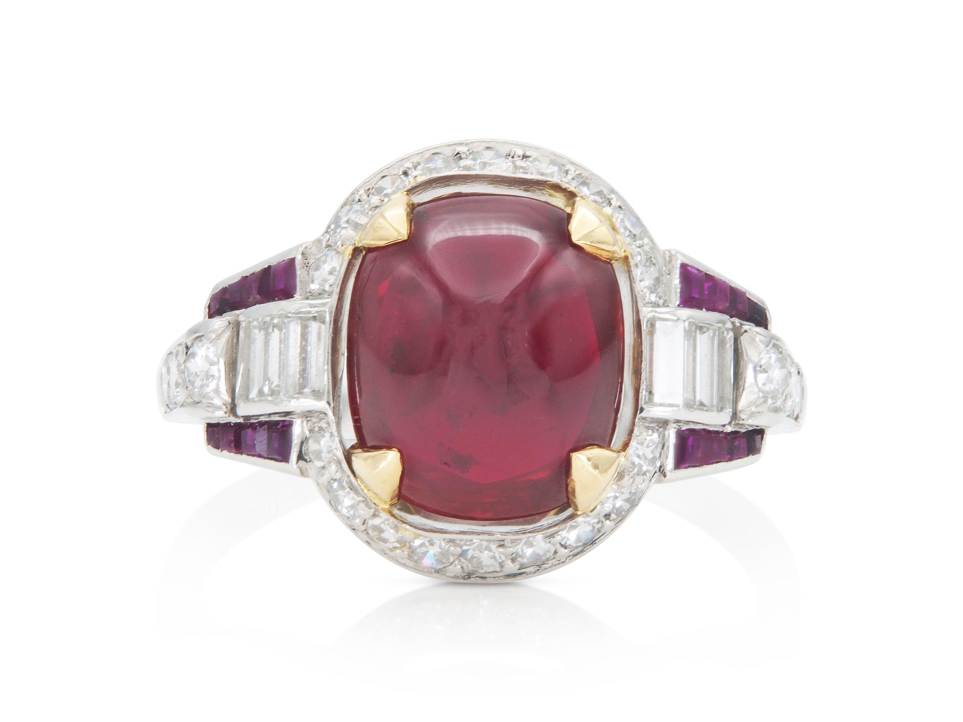 Vintage 1950s 3.50 Carat Cabochon Ruby Ring with Diamonds