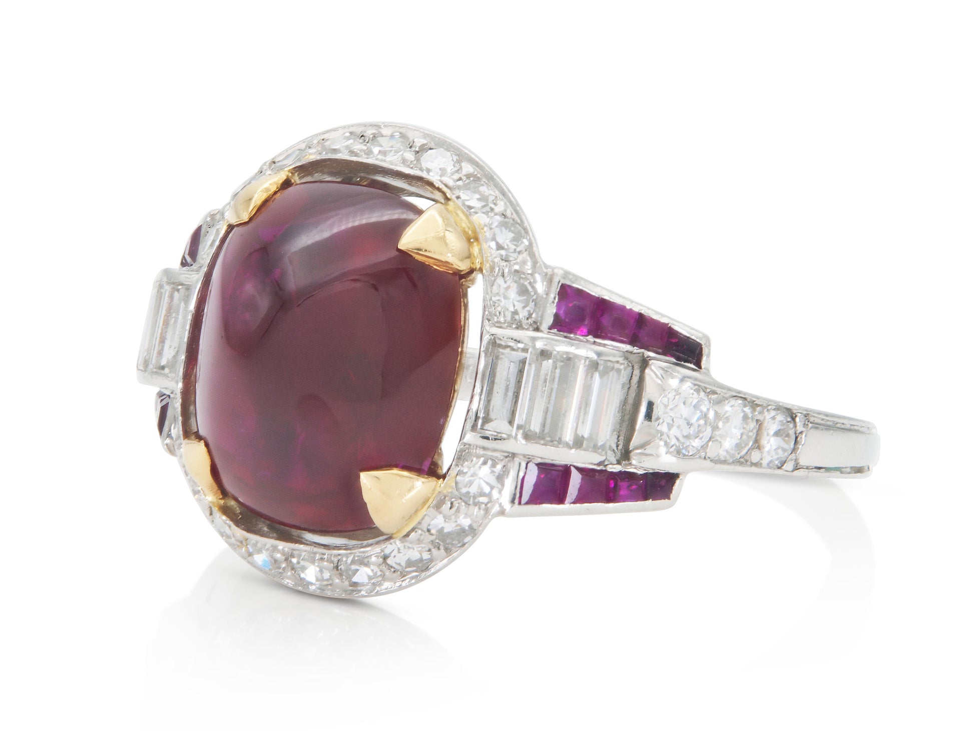 Vintage 1950s 3.50 Carat Cabochon Ruby Ring with Diamonds