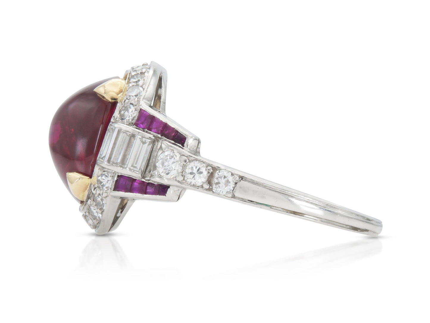 Vintage 1950s 3.50 Carat Cabochon Ruby Ring with Diamonds