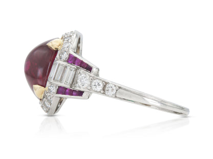 Vintage 1950s 3.50 Carat Cabochon Ruby Ring with Diamonds