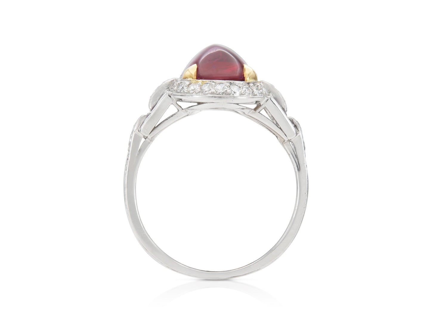 Vintage 1950s 3.50 Carat Cabochon Ruby Ring with Diamonds