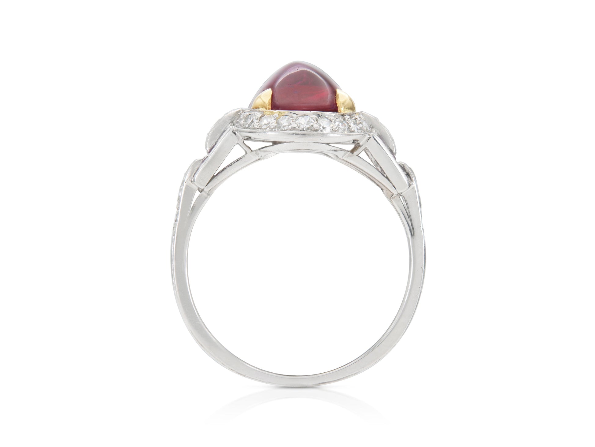 Vintage 1950s 3.50 Carat Cabochon Ruby Ring with Diamonds