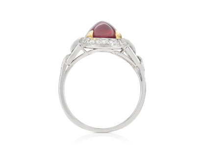 Vintage 1950s 3.50 Carat Cabochon Ruby Ring with Diamonds