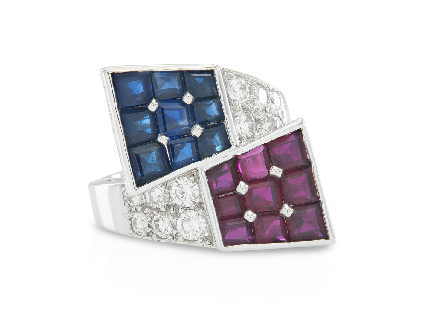 Oscar Heyman Ruby and Sapphire Bypass Ring with Diamonds