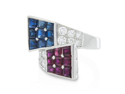 Oscar Heyman Ruby and Sapphire Bypass Ring with Diamonds