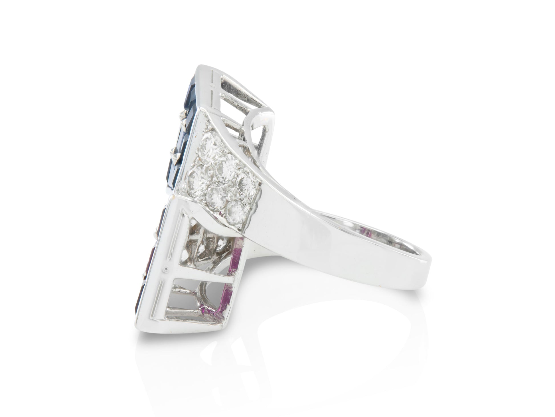 Oscar Heyman Ruby and Sapphire Bypass Ring with Diamonds