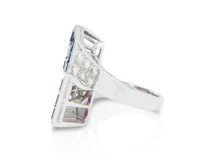 Oscar Heyman Ruby and Sapphire Bypass Ring with Diamonds