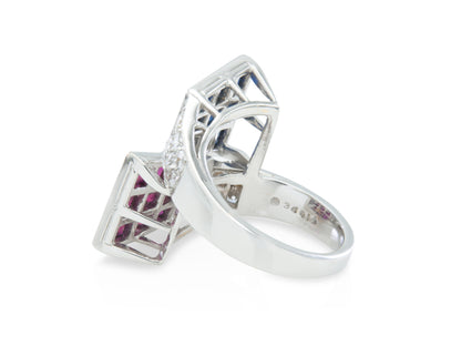 Oscar Heyman Ruby and Sapphire Bypass Ring with Diamonds