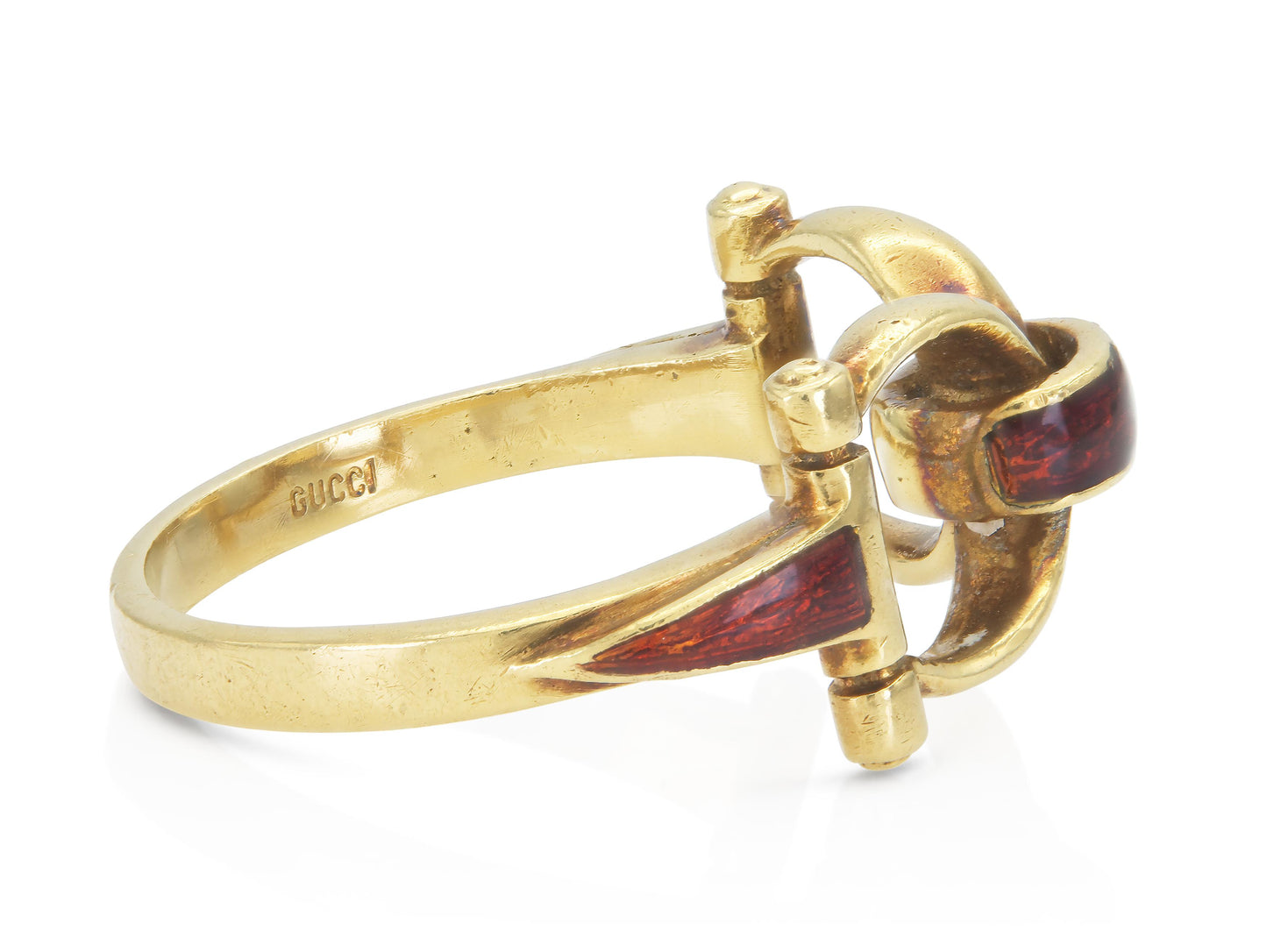 Vintage 1970s Gucci Gold and Enamel Horsebit Ring