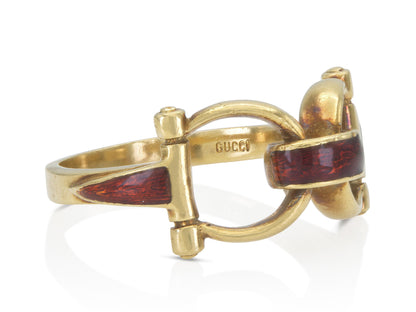 Vintage 1970s Gucci Gold and Enamel Horsebit Ring