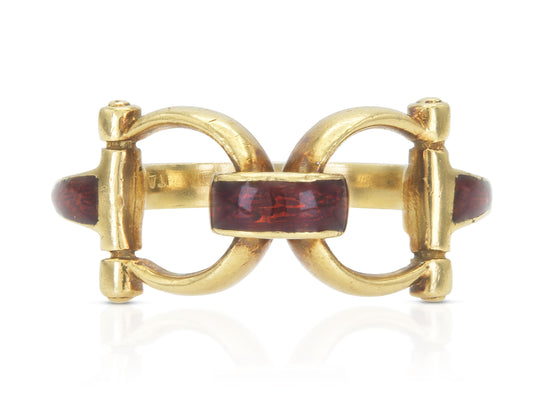Vintage 1970s Gucci Gold and Enamel Horsebit Ring