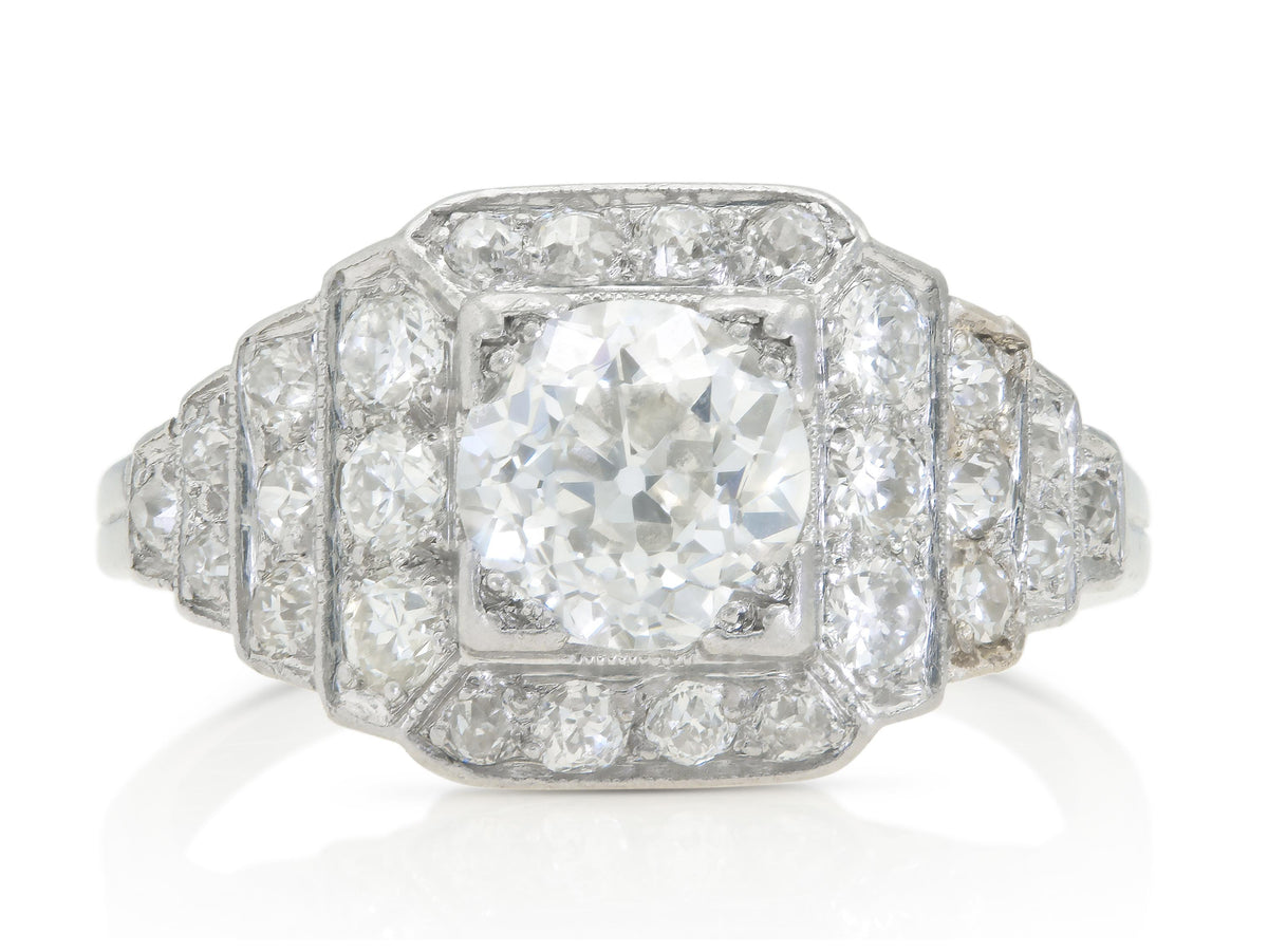Antique Art Deco 1930s 1.00 Carat Old European Cut Diamond Ring with Diamonds