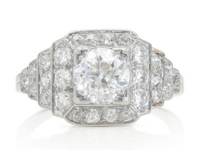 Antique Art Deco 1930s 1.00 Carat Old European Cut Diamond Ring with Diamonds