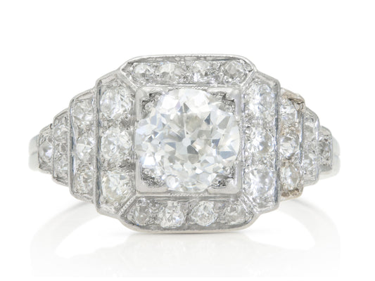 Antique Art Deco 1930s 1.00 Carat Old European Cut Diamond Ring with Diamonds