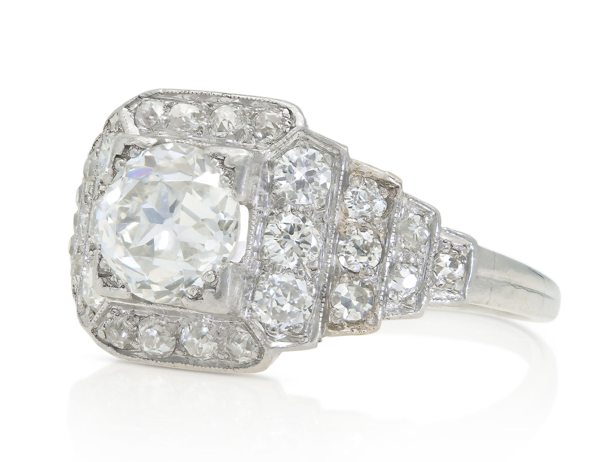 Antique Art Deco 1930s 1.00 Carat Old European Cut Diamond Ring with Diamonds