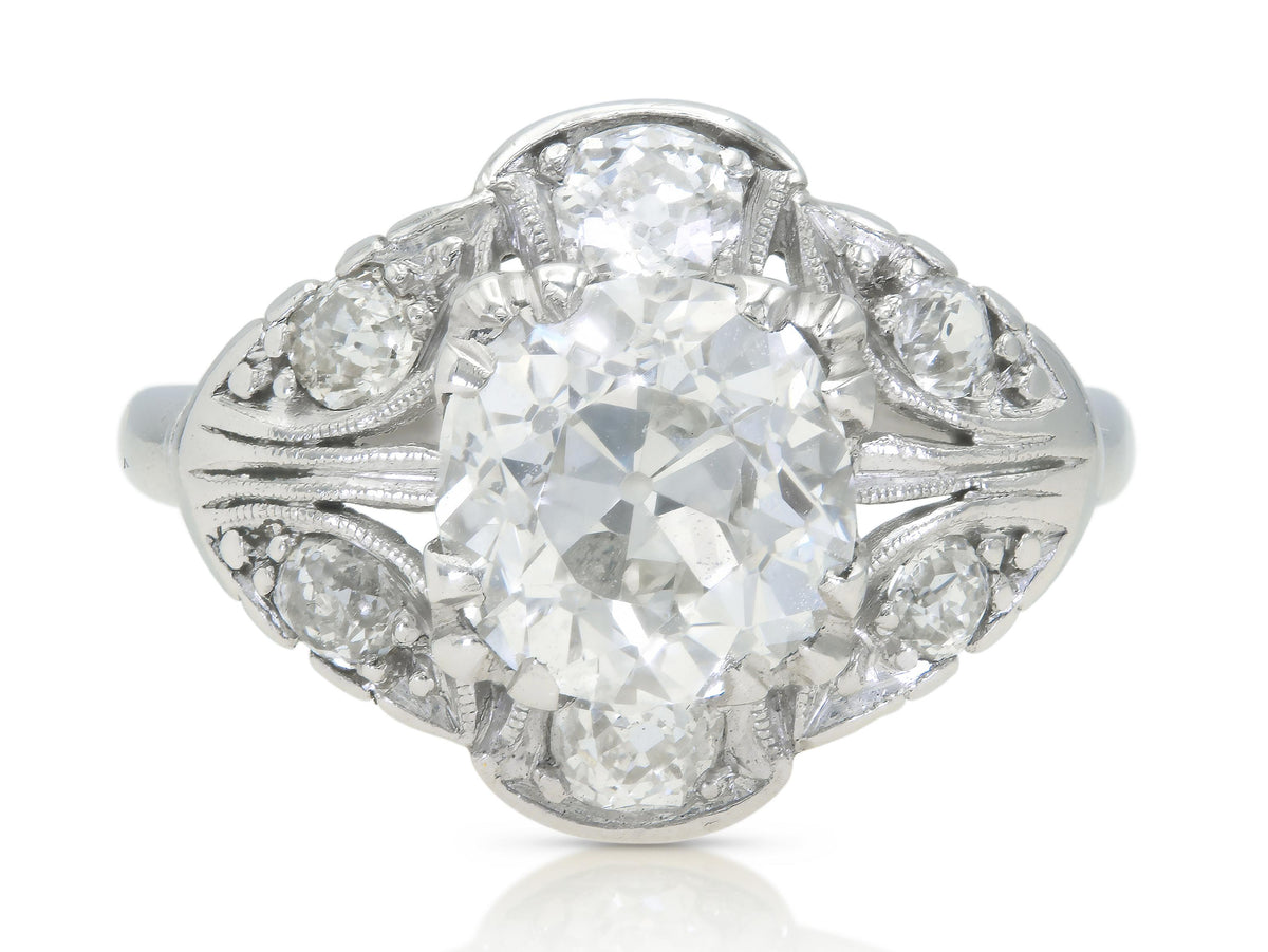 Antique Art Deco 1920s 2.14 Carat Old Mine Cut Diamond Engagement Ring