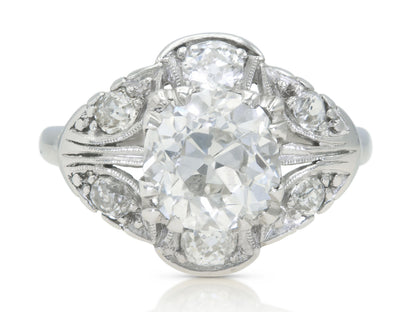 Antique Art Deco 1920s 2.14 Carat Old Mine Cut Diamond Engagement Ring