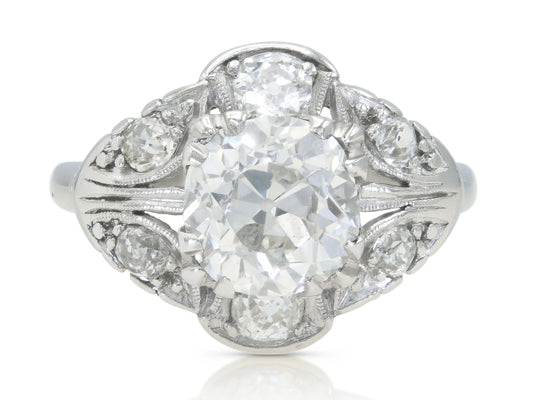 Antique Art Deco 1920s 2.14 Carat Old Mine Cut Diamond Engagement Ring