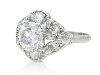 Antique Art Deco 1920s 2.14 Carat Old Mine Cut Diamond Engagement Ring