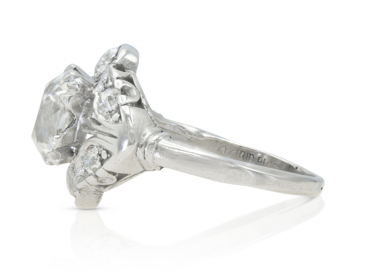 Antique Art Deco 1920s 2.14 Carat Old Mine Cut Diamond Engagement Ring