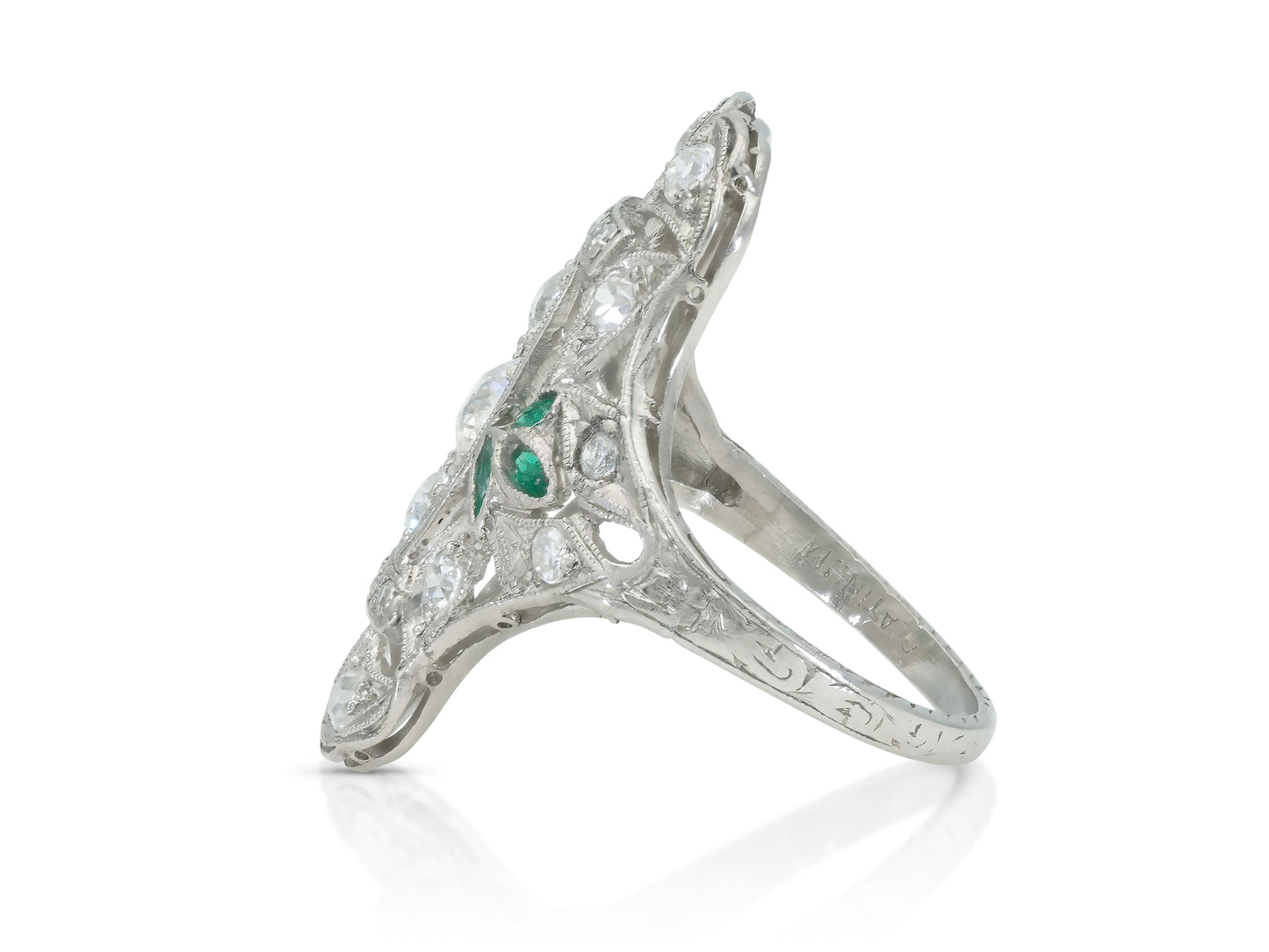 Antique Art Deco 1.00 carat Diamond Dinner Ring with Emeralds