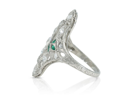 Antique Art Deco 1.00 carat Diamond Dinner Ring with Emeralds