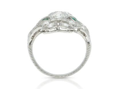 Antique Art Deco 1.00 carat Diamond Dinner Ring with Emeralds