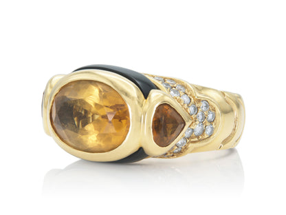 Marina B Citrine, Onyx & Diamond Ring