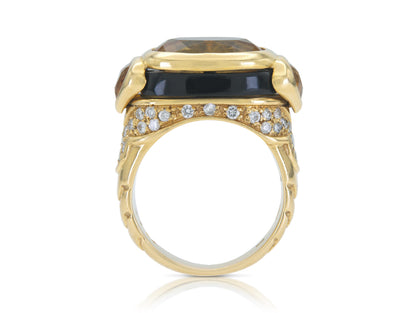 Marina B Citrine, Onyx & Diamond Ring