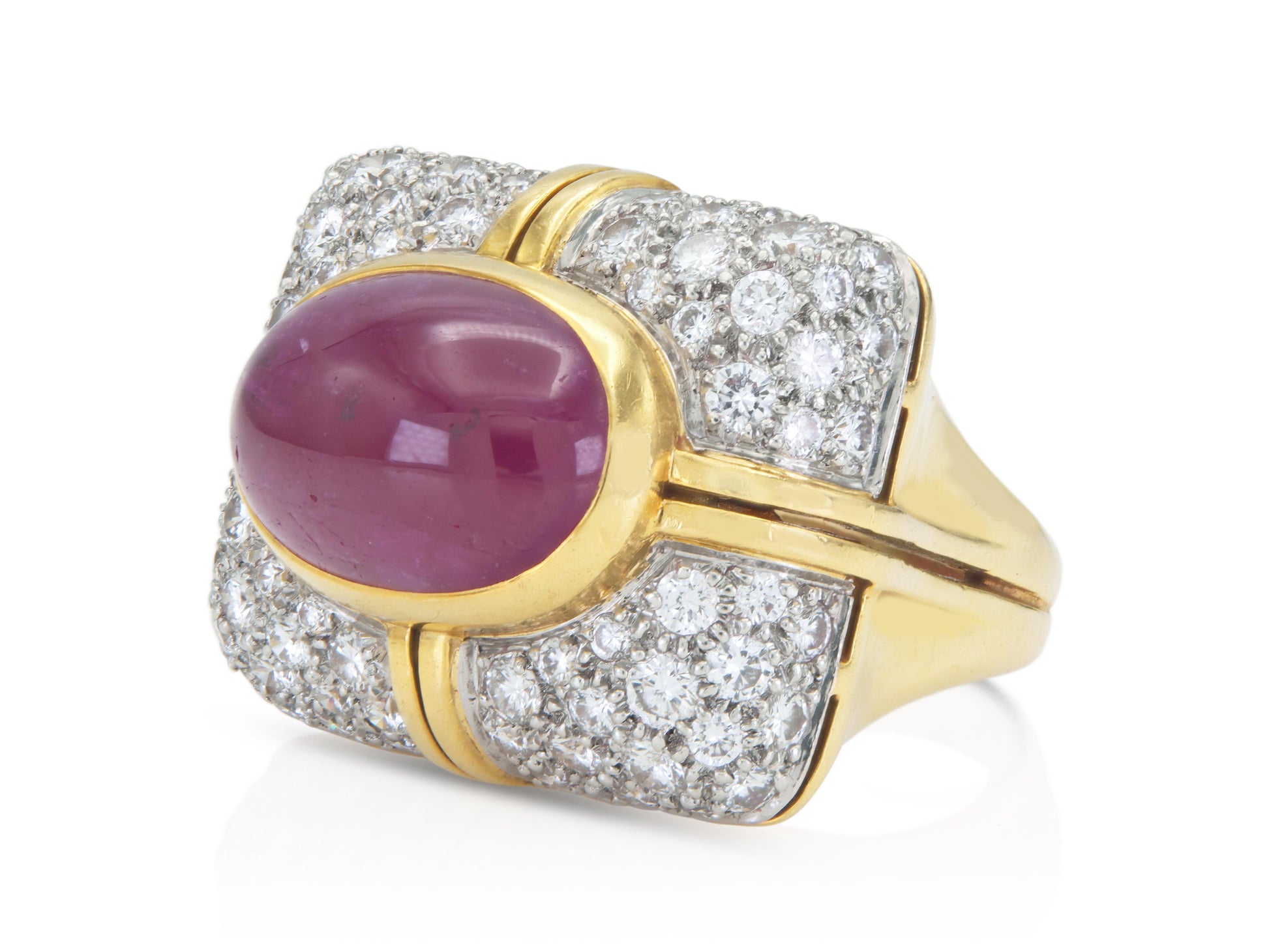 Vintage 1960s 5.00 Carat Cabochon Ruby Ring with Diamonds