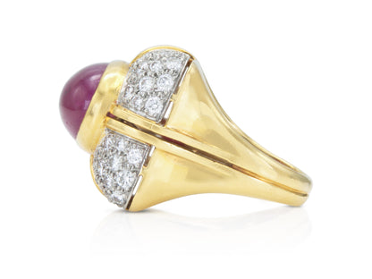 Vintage 1960s 5.00 Carat Cabochon Ruby Ring with Diamonds