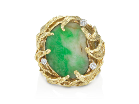 Vintage 1960s Jade and Gold Ring