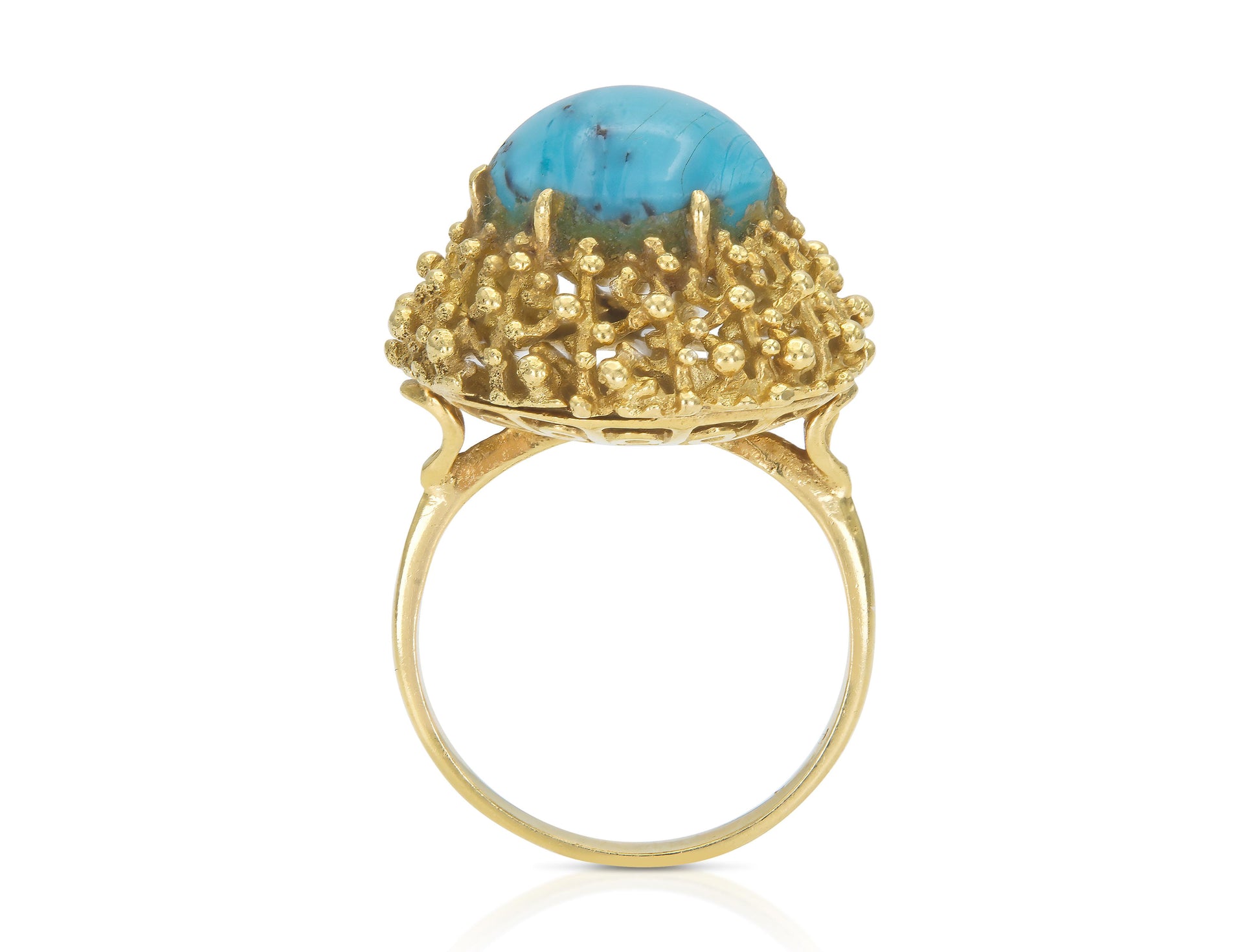 Vintage 1970s Turquoise and Gold Ring
