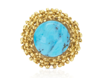 Vintage 1970s Turquoise and Gold Ring
