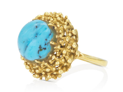 Vintage 1970s Turquoise and Gold Ring