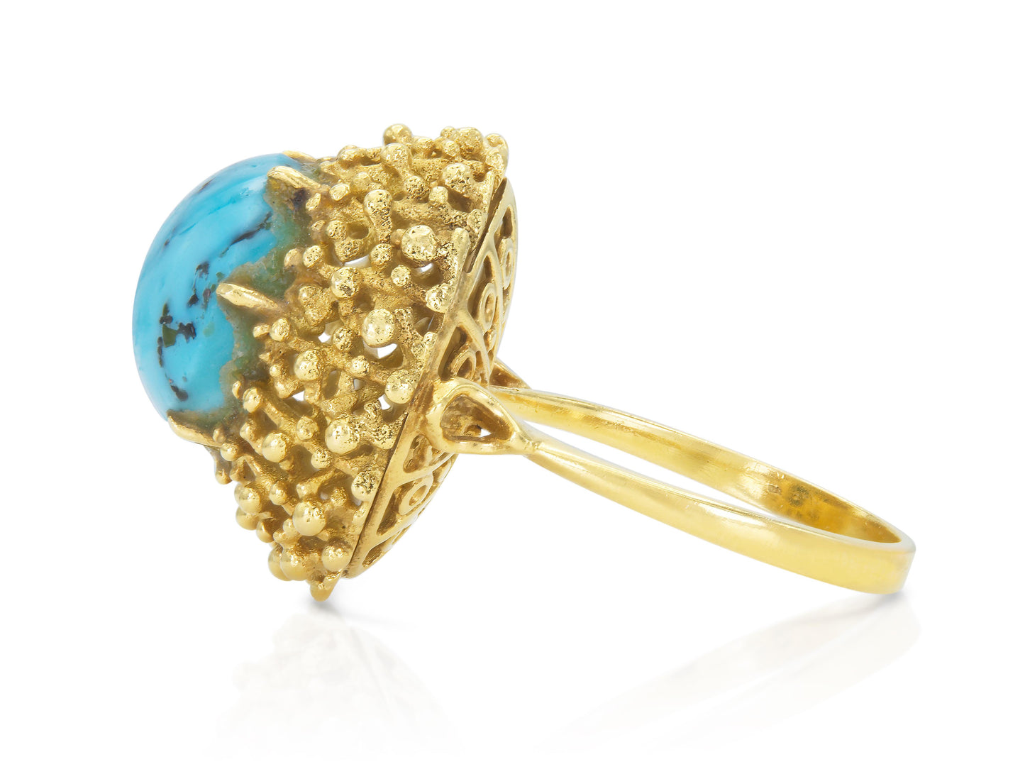 Vintage 1970s Turquoise and Gold Ring