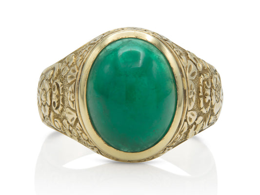 Vintage 1960s 6.00 Carat Cabochon Emerald Ring