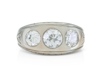 Antique Art Deco 1930s 2.60 Carat Diamond Three-Stone Gypsy Ring