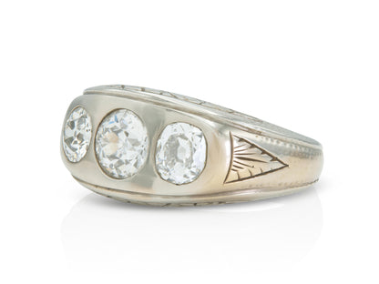 Antique Art Deco 1930s 2.60 Carat Diamond Three-Stone Gypsy Ring
