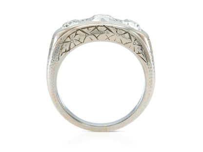 Antique Art Deco 1930s 2.60 Carat Diamond Three-Stone Gypsy Ring